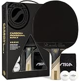 STIGA Carbon+ Bundle Ping Pong Paddle Set &ndash; 7-ply Extra Light Carbon Fiber Blade &ndash; 2mm Premium Sponge &ndash; Concave Pro Handle &ndash; 2 3-Star Tournament Balls &ndash; Neoprene Racket Cover &ndash; Player Wristband