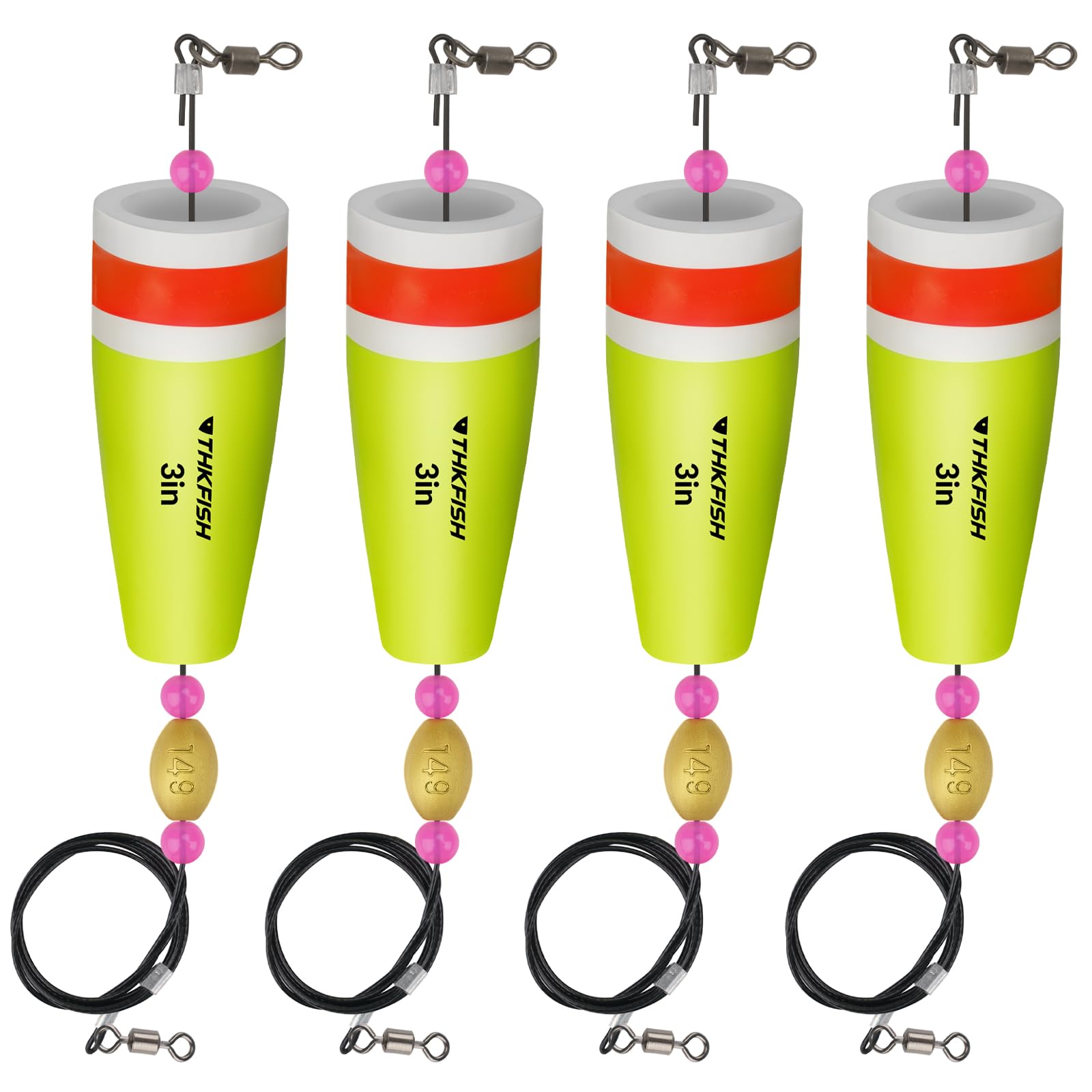 THKFISH Fishing Floats - Popping Cork Trout Floats Rig, Weighted, 4PCS YELLOWWIRE 28g