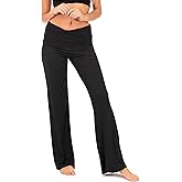 DEAR SPARKLE Fold Over Yoga Lounge Stretch Pants Women | Contrasting High Waist Loose Pregnancy Pant Plus (P8)