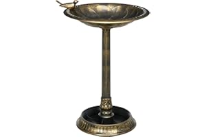 Outsunny 28" Tall Antique Bird Bath for Outdoors, Vintage Style Birdbath with Bird Decoration and Flower Planter Base, Plante