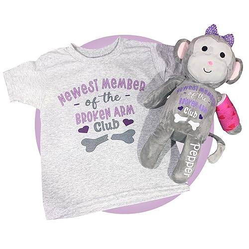 Broken Arm Or Leg Gift For Kids - Personalized Plushie With Cast & Matching T-Shirt - Get Well Soon Care Package