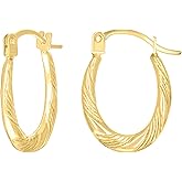 14kt Yellow Gold Womens Patterned Oval Hoop Earrings