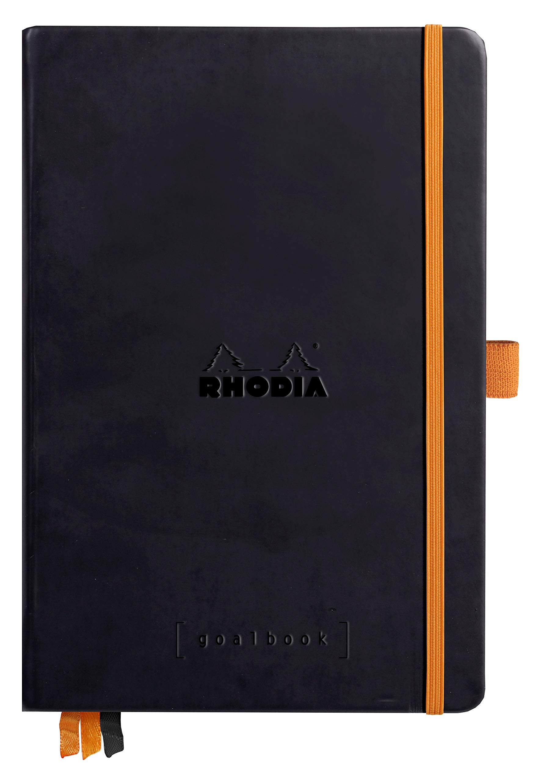 RHODIA 118772C - Rigid Notebook Journal Goalbook Black - A5 14.8 x 21 cm - Dotted - 240 pages - Ivory 90 g/m² paper - 3 Ribbons, Elastic closure - Leatherette