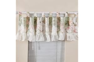 Brandream Window Valance Cotton Curtain for Baby/Toddler/Kid Bedroom Bath Laundry Living Room - Fresh Garden Rose Lilium Lace Tulle Window Treatment Valance