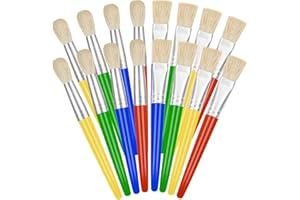 YGAOHF 16 Pcs Paint Brushes, Bulk Kids Paint Brushes, Round and Flat Paint Brushes for Kids, Easy to Clean & Handle Paintbrushes with Bristle, Chubby Toddler Paint Brushes for Acrylic Oil Watercolor