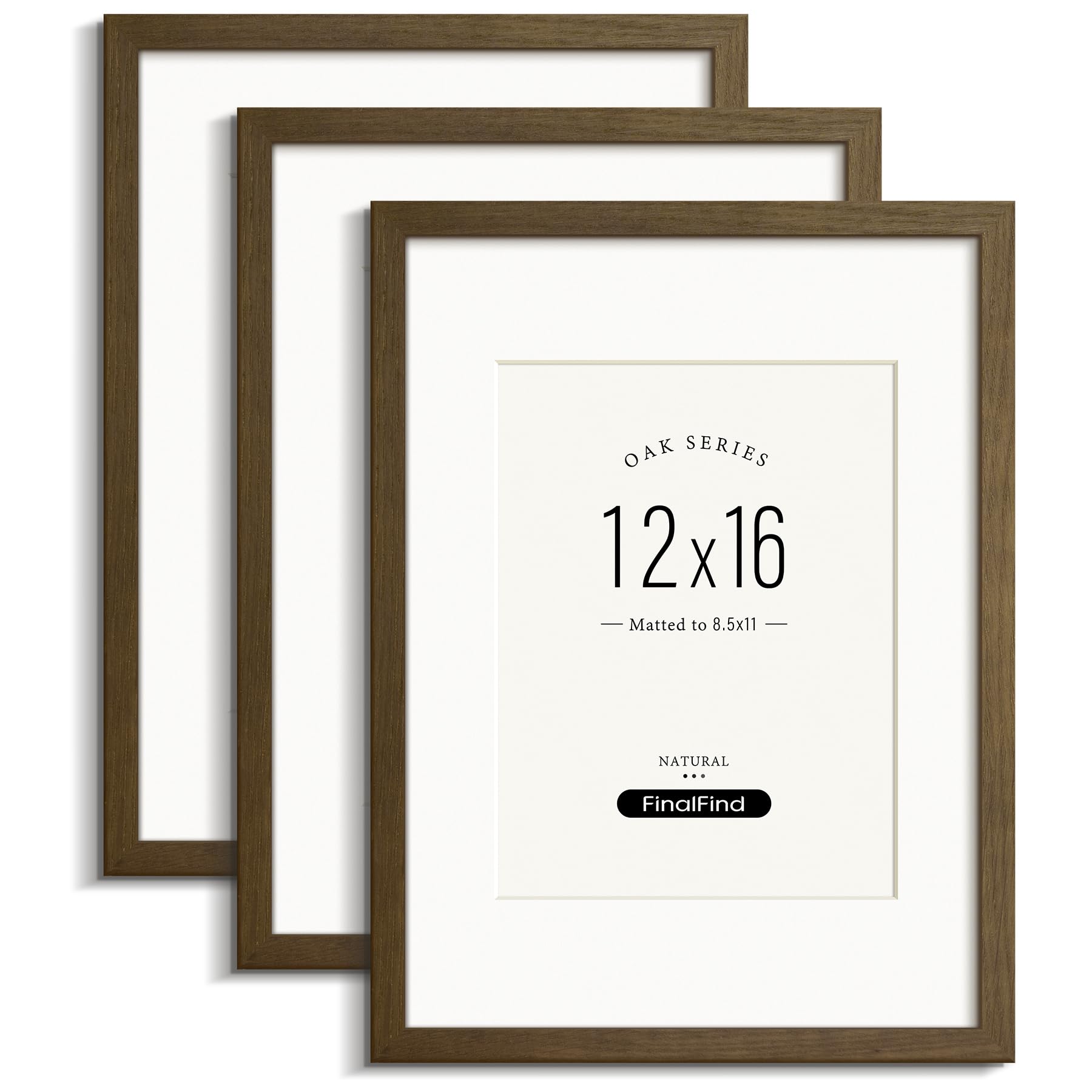 Photo 1 of FinalFind Minimalist 12x16 Picture Frame with Mat for 8.5x11, Brown Walnut, Solid Wood 12x16 Frame for Posters or Art Prints, Lightweight for Wall Mount (3 Pack, Walnut)