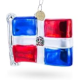 Waving Flag of Dominican Republic Blown Glass Christmas Ornament