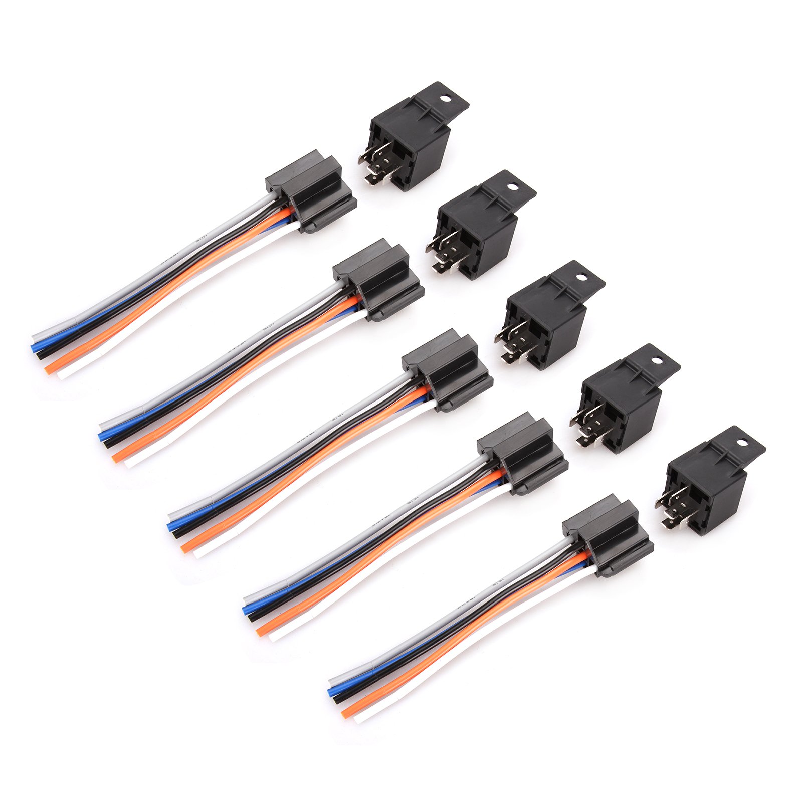 Madlife Garage 5 Pcs 12V DC SPDT 5-pin 30/40amp Changeover Relay With Socket Holder for Atomotive/Car/Truck/Van/Motorcycle/Boat