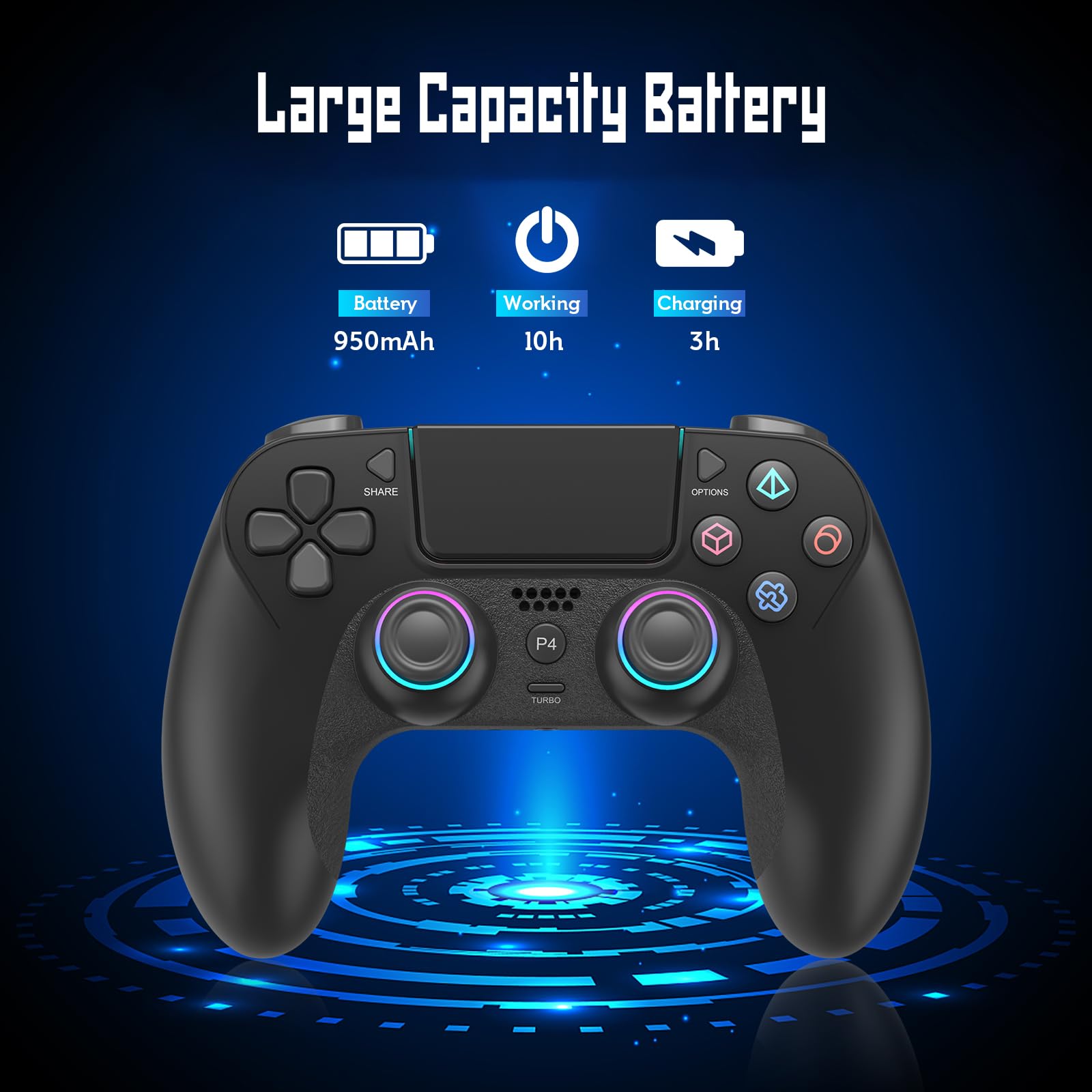 Wireless Controller for PS-4, Game Controller Compatible with PS-4/Pro/Slim/PC, Gamepad Joystick with Dual Vibration/6-Axis Gyro Sensor/Touchpanel/RGB-LED/EXT/Audio Jack, Precision and Control