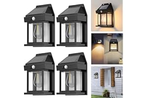 Anricom 4pcs Solar Fence Lights, Motion Sensor Outdoor Light, 3 Lighting Modes Dusk to Dawn Porch Lamp IP65 Waterproof, Outdoor Solar Wall 600LM, 1200mah Suitable for Patios, Porches, Garage (Black)