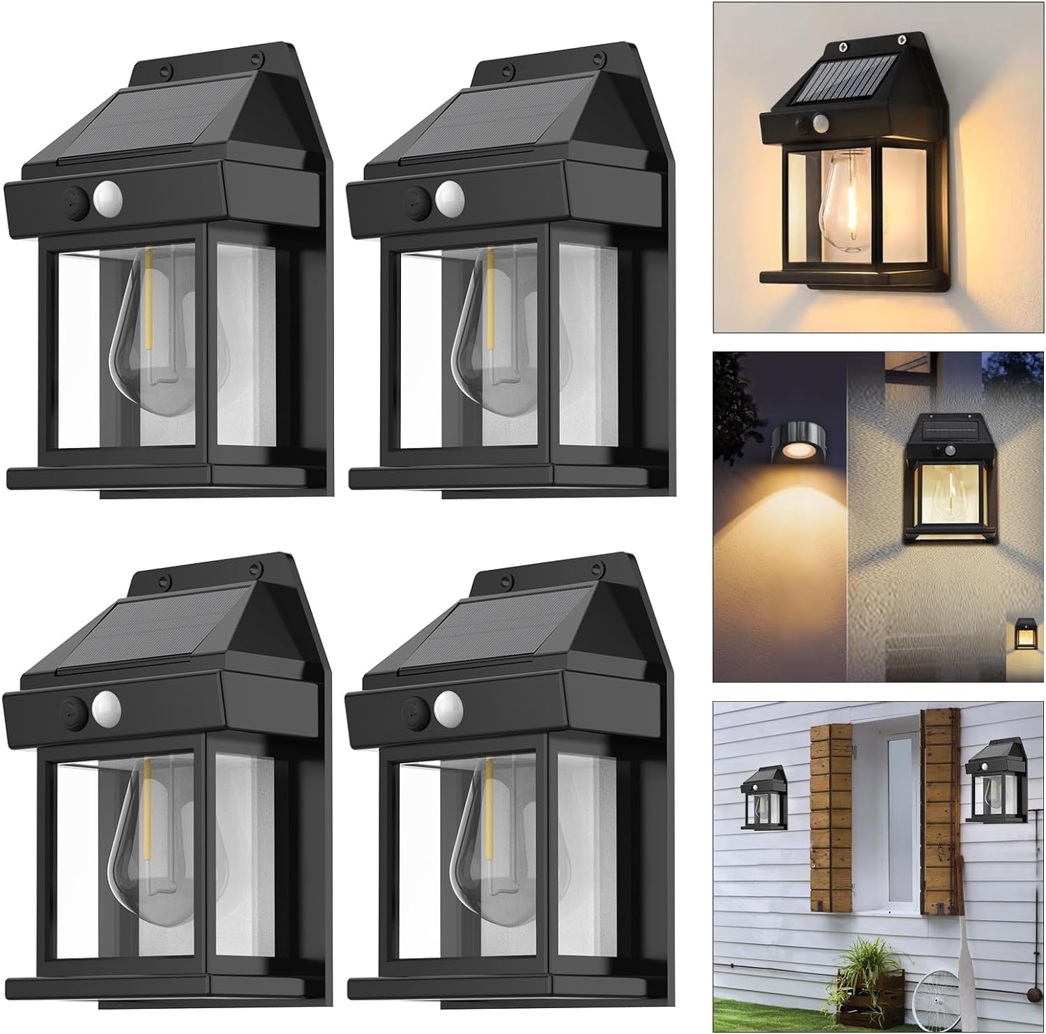 Photo 1 of *******************MISSING 2 LIGHTS****************
4pcs Solar Fence Lights, Motion Sensor Outdoor Lights, 3 Lighting Modes Dusk to Dawn Porch Lights IP65 Waterproof, Outdoor Solar Wall Lights 600LM, 1800mah Suitable for Patios, Porches, Garage (Black)