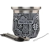 MADFLOW Yerba Mate Cup. Stainless Steel Mate Cup with 2 Bombillas. Double Wall Vacuum Insulated Yerba Mate Gourd. Unique Mate Cup And Bombilla Set