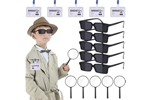 Detective Party Favors, 15pcs Detective Set Eyeglasses Magnifying Glasses Name Tag Secret Agent Kid Detective Game Toy Kit Es