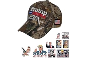 HOUSOLY Trump Hat 2024 with Trump Stickers 50 Pack Donald Trump Merchandise MAGA Hats Trump 2024 Hat Flag President Trump Shirt