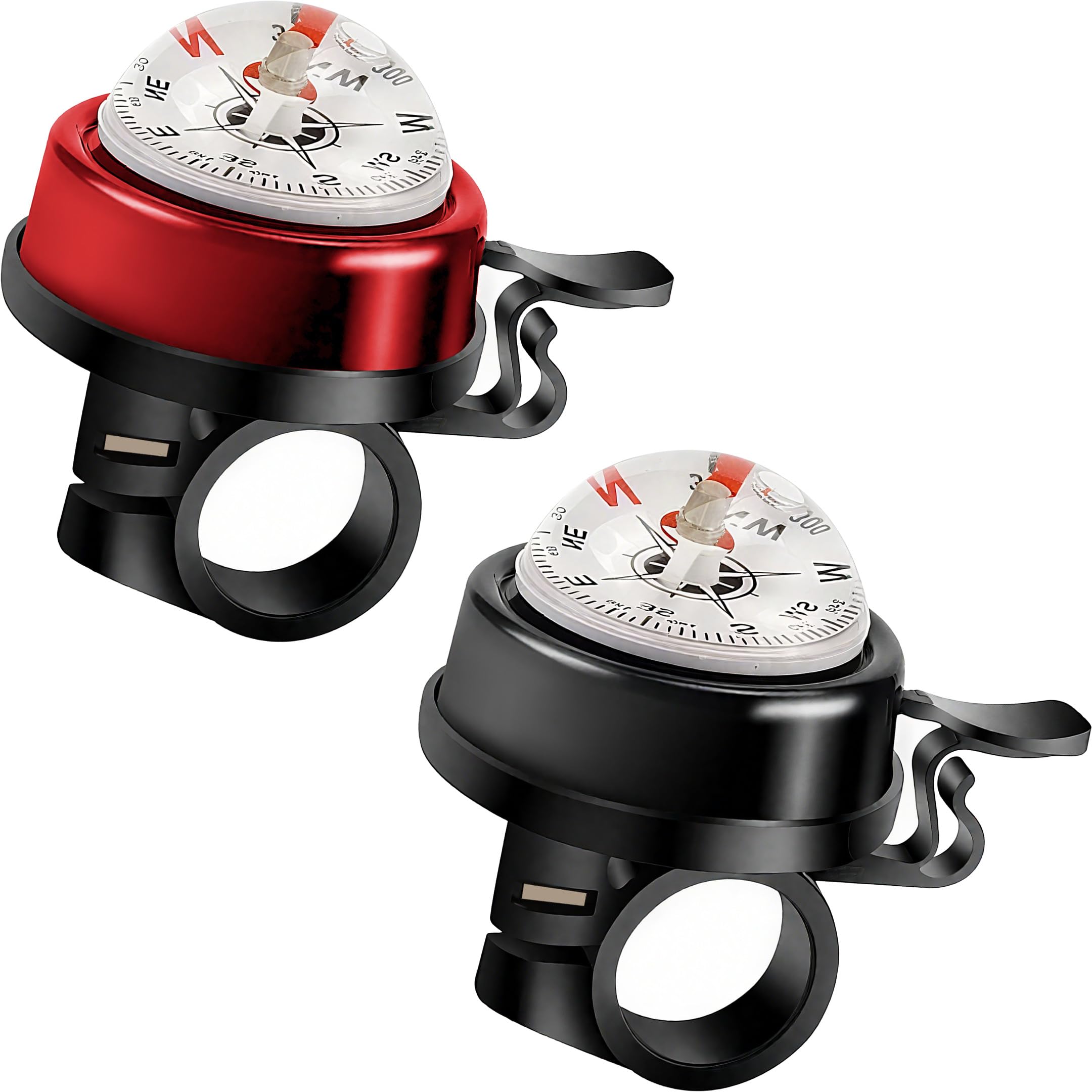 Photo 1 of 2 Pieces Aluminum Alloy e-Bike Accessories for Adults | Compass Bicycle Bell & Loud Bike Horn Fits in 22.2mm Handlebars | Must Have Accessory for Men & Women for Mountain & Road - Black & Red