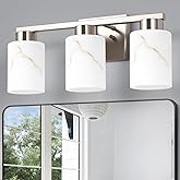 Mieloxiy 3-Light Bathroom Light Fixtures, Modern Vanity Lights, Brushed Nickel Metal Wall Lamp with White Marble Glass for Ba