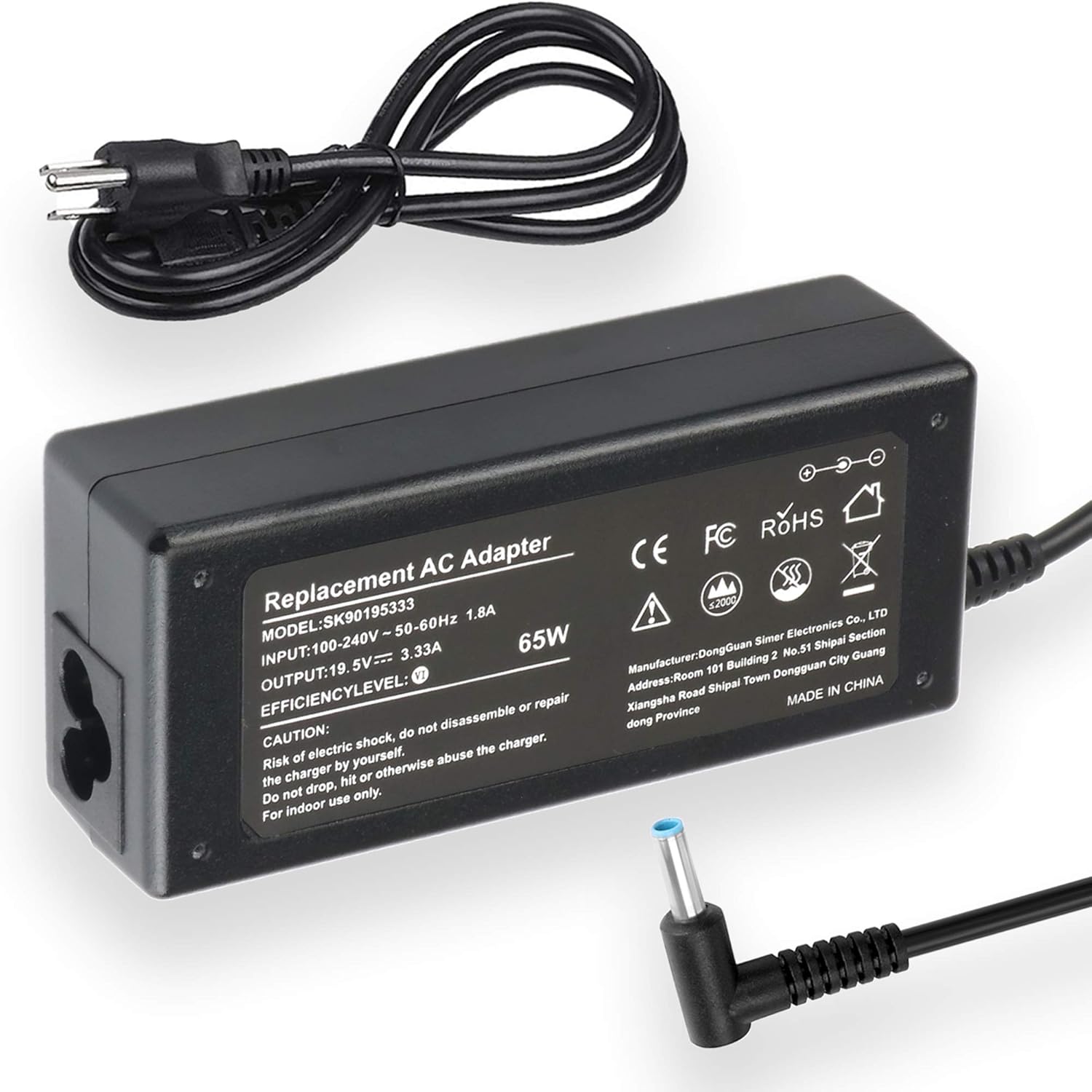 Amazon Com 65w Ac Adapter 19 5v 3 33a Blue Tip Hp Laptop Charger For Chromebook Stream Pavilion Envy X360 Power Supply Cable Cord 4 5x3 0mm Computers Accessories