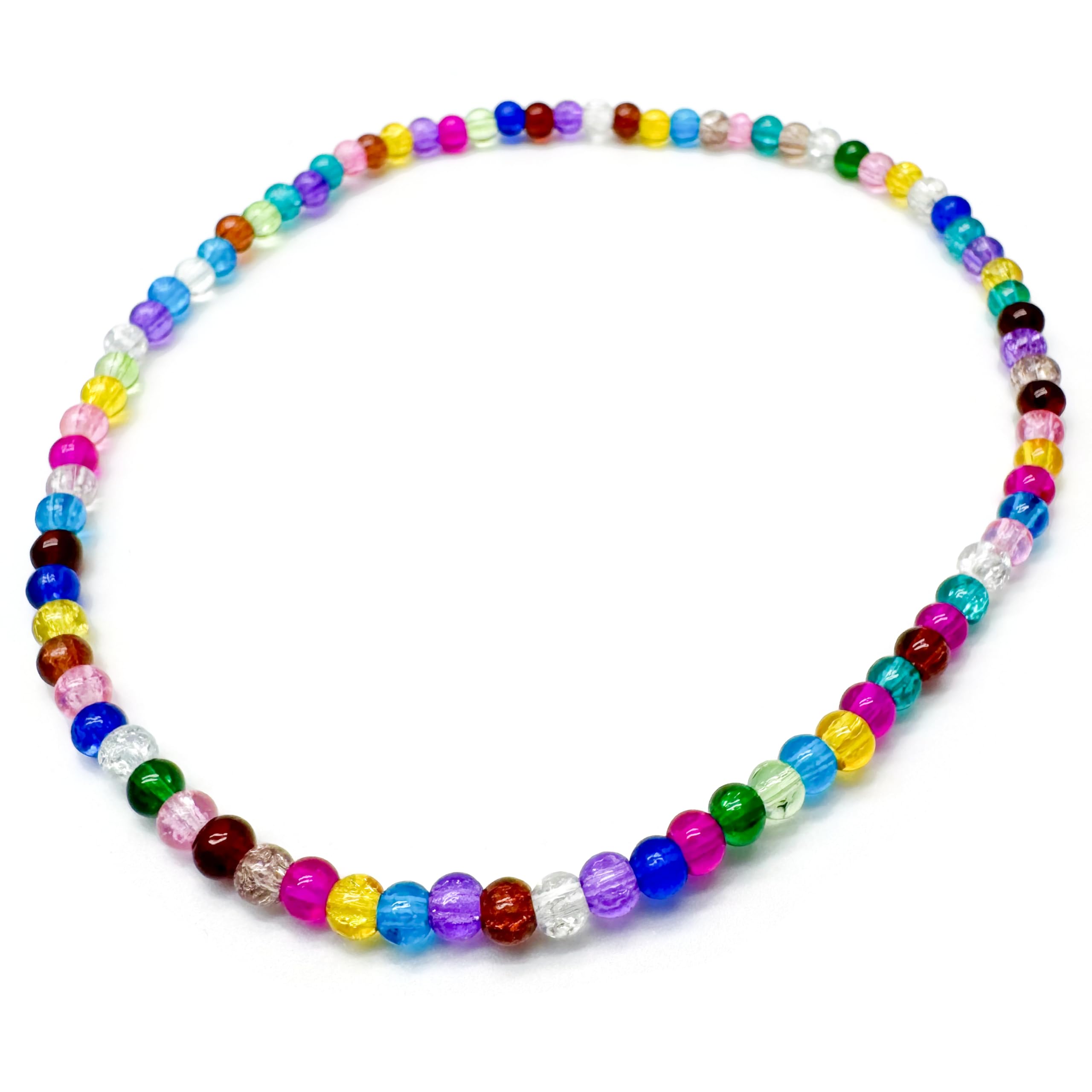 Vilda Jewellery XL Colourful Crackle Glass Bead Anklet on Elastic - Handmade Multi-Colour Design : Plus Size Extra Large 12 inches - 4mm Beads in Fresh Summer Colours