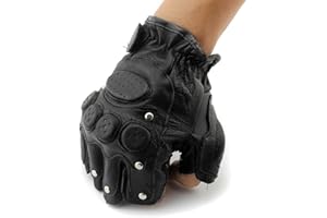 Men's Stud Biker Punk Driving Motorcycle Fingerless Leather Gloves LB06
