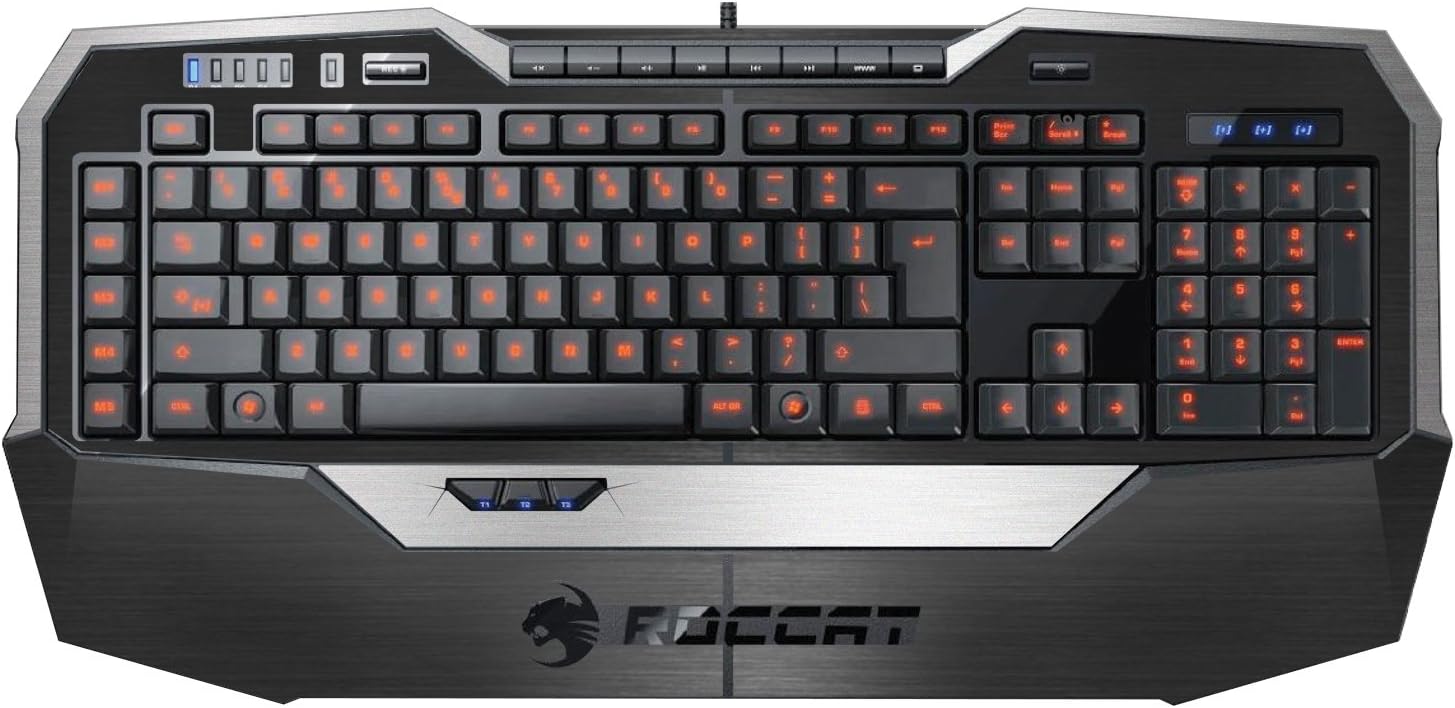 Decalrus - Carbon Fiber Skin for ROCCAT Isku FX Multicolor Gaming Keyboard BLACK & SILVER Texture Brushed Aluminum skin skins decal for case cover wrap BAroccatISKUBlackSilver