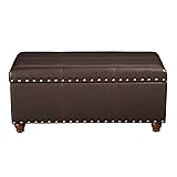 HomePop Faux Leather Cocktail Storage Bench, Brown