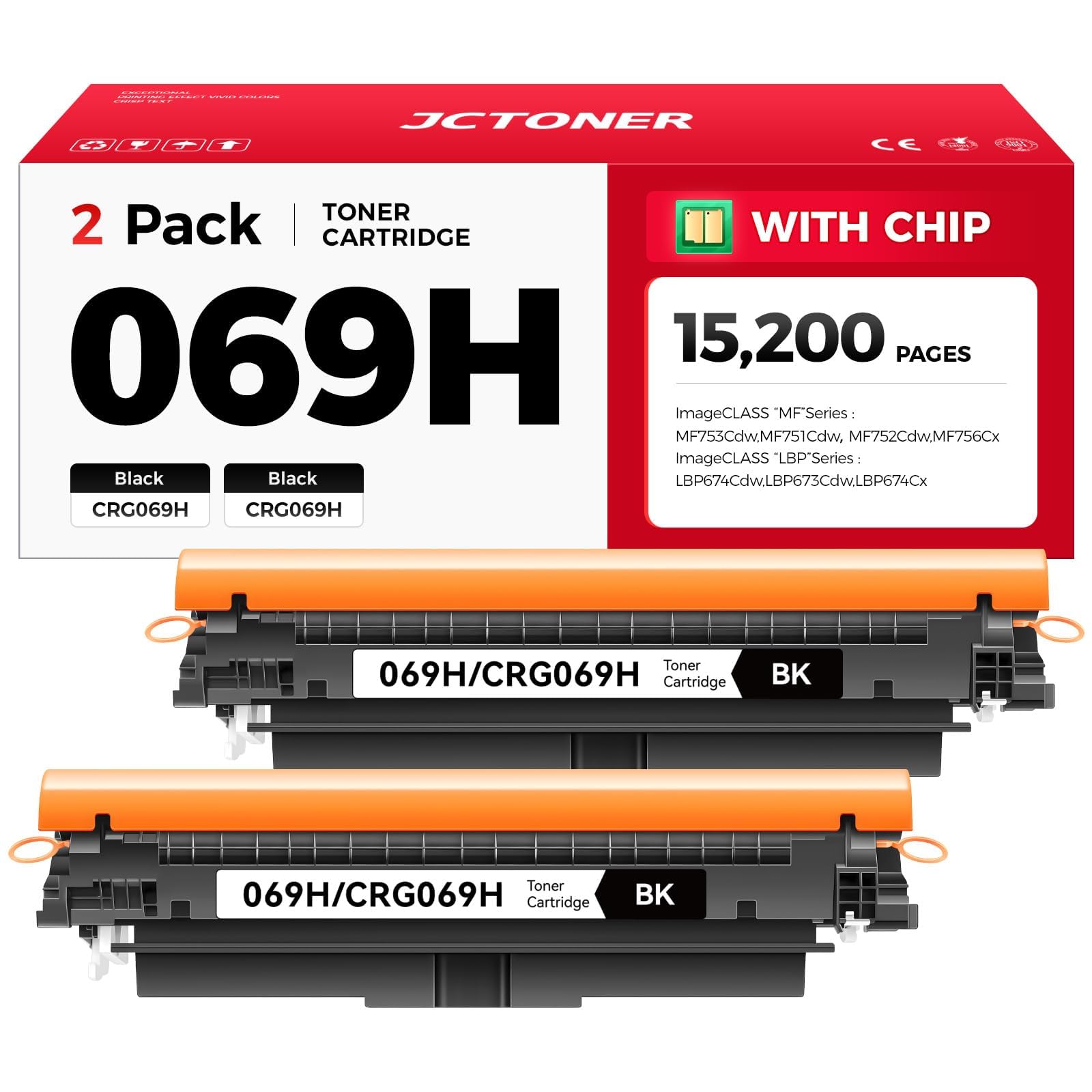 View 1 of 069H 069 Black Toner Cartridge Set 2-Pack MF753Cdw High Capacity Replacement for Canon 069H 069 Toner Cartridge Compatible for Canon Color imageCLASS MF753Cdw MF751Cdw LBP674Cdw Printer Ink All-in-One