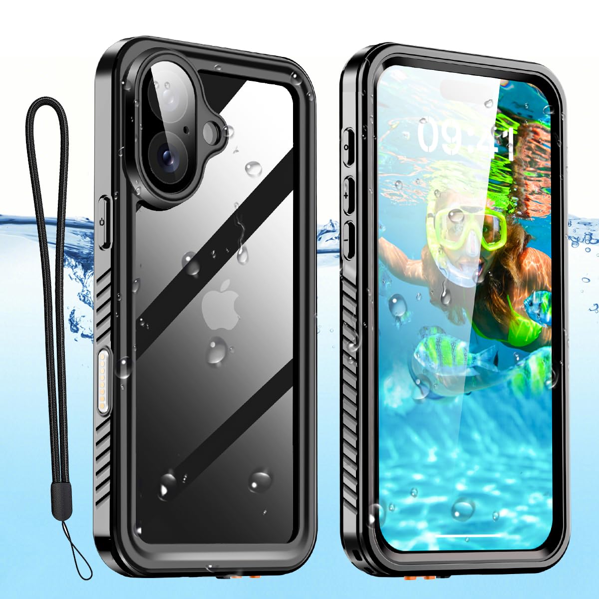 AICase Compatible with iPhone 16 Case Waterproof, Clear Water Proof Built-in Screen Protector Shockproof Dustproof Snowproof Full Body Rugged Underwater Phone Case
