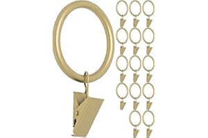 Meriville Drapery Curtain Rings with Clip - 1.5-Inch Inner Diameter, Fits Up to 1 1/4-Inch Rod, Set of 14, Royal Gold Finish