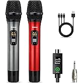 Bietrun XLR Wireless Microphone, UHF Dual Handheld Dynamic Metal Mic Set with Rechargeable Receiver, XLR to 1/4'' Adapter, for Karaoke, Church, Wedding, Party Singing(160 ft Range)(Auto Connect)