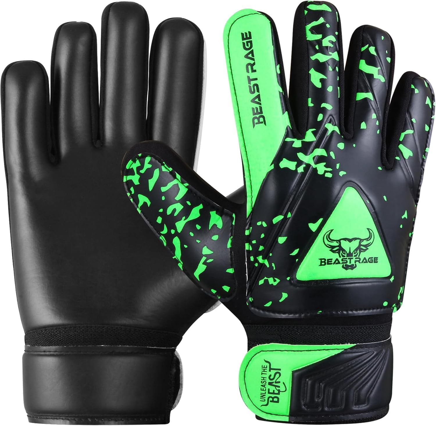 BEAST RAGE Goalkeeper Gloves for Kids Boys Youth,Soccer Goalie Gloves Kids,Double Wrist Support,Strong Grip,Padded Palm football gloves boys (Green, Size 3 suitable for 5 to 6 Years old)