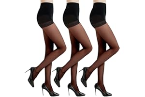oeat 3 Pairs Women's Sheer Tights - 20D Balck Tights Non Rip Control Top Pantyhose for Reinforced Toes