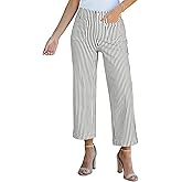 luvamia Striped Jeans for Women Trendy High Waisted Cropped Wide Leg Pants Stretchy Denim Patch Pocket Pinstripe Pants