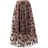 Reaowazo Skirts for Women Midi Long Length Dressy Casual Trendy Summer Tulle A-Line Floral High Waist Skirt