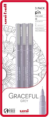 uni-ball PIN Fineliners Grey Pack of 3 Fine Tip 0.1 0.5 Brush