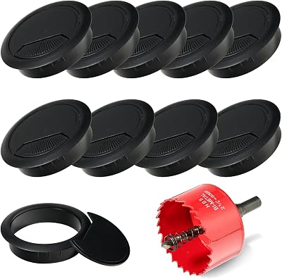 Sewokon 10 Pcs Desk Grommet 60mm Hole Saw Black Office Cable Cover