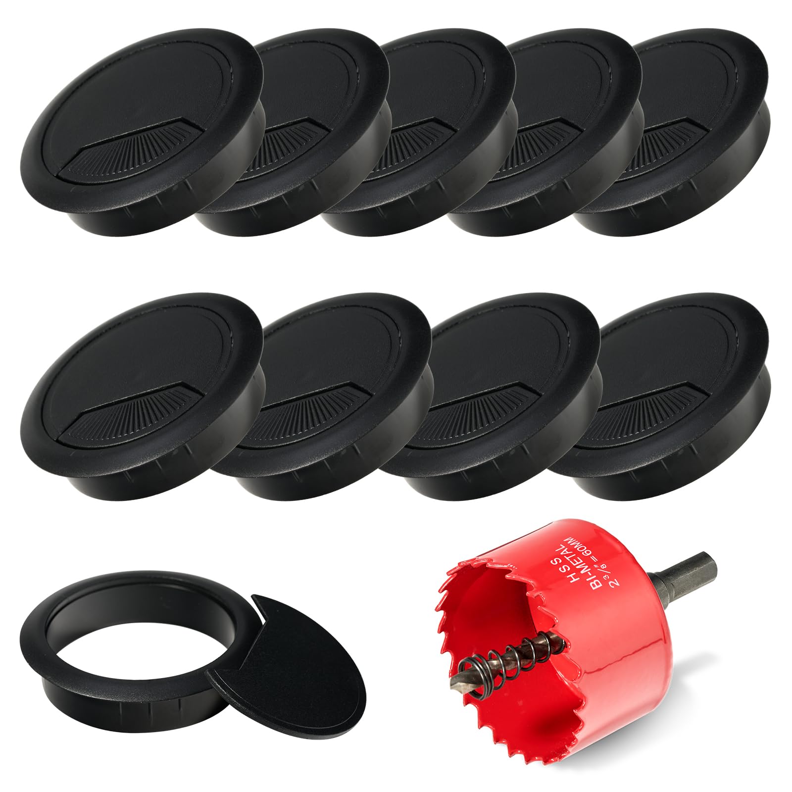 10 Pcs Desk Grommet 60mm with 60mm Hole Saw, Desk Cable Grommet, Desk Cable Hole Cover, Cable Grommet, Desk Hole Cover Office Grommets(Black)