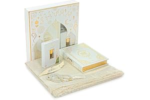 ihvan online Prayer Gift Set for Hajj and Umrah, Muslim Prayer Rug, Prayer Mat, Beads Taasbih, Holy Quran Translated English, Muslim Praying Mat, Islamic Gift Set for Ramadan & Eid, White