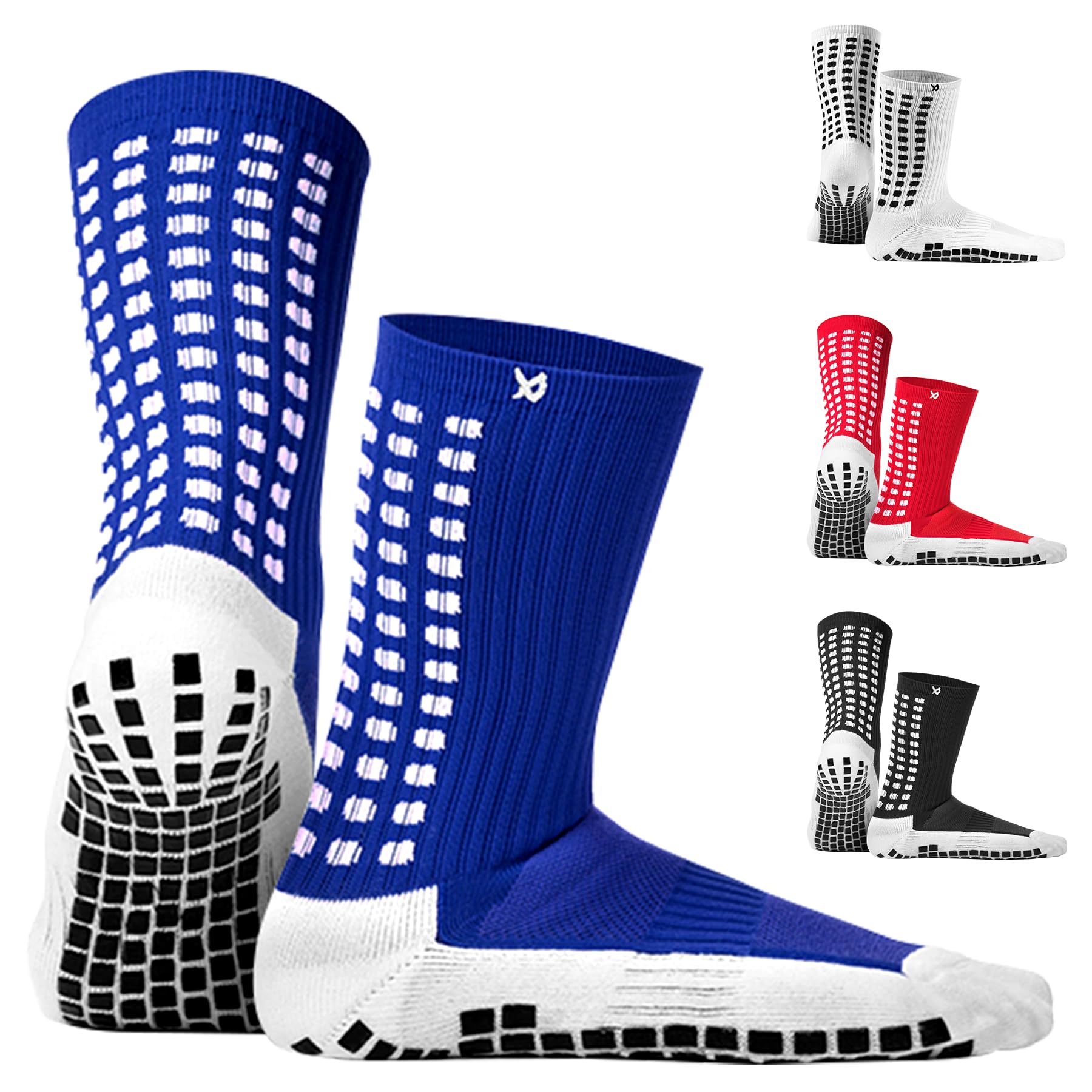 LUX SPORTS Dual Grip Socks - One Size, Mid-Calf, Blue - Non-Slip Traction - Football & Rugby Socks - 360-Degree Arch Support for Sports - Moisture-Wicking Cotton Blend