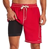 HODOSPORTS Mens Swim Trunks with Compression Liner 9 inch Bathing Suit Quick-Dry Swim Shorts Cargo Pockets S-4XL