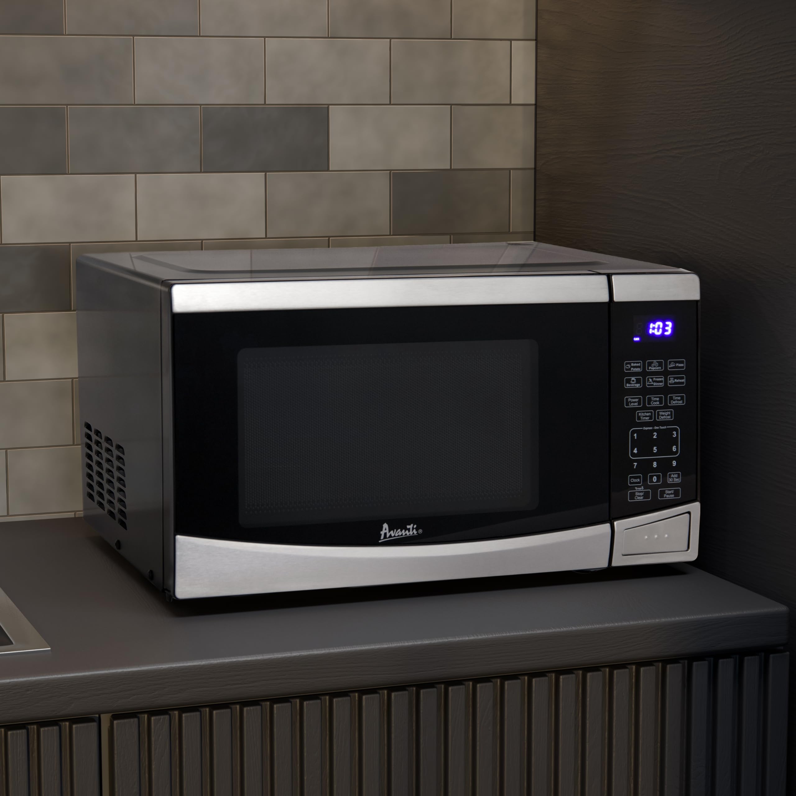 Avanti MT09V3S Microwave Oven 900-Watts Compact with 10 Power Levels and 6 Pre Cooking Settings, Speed Defrost, Electronic Control Panel and Glass Turntable, 0.9-Cu.Ft, Stainless Steel