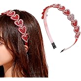 KTAABTR Valentines Headbands Cute Headwear Hair Accessories Sparkly Crystal Hair Hoop Red Heart Gems Rhinestone Headband for Women Bachelorette Wedding Prom Daily Valentines Party Favors Decoration