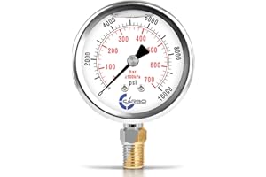 CARBO Instruments Stainless Steel Pressure Gauge Dual Display (10000 psi/kPa) - 2 1-2" Glycerine Liquid Filled Water Air Oil Gas Gauge with Polycarbonate Lens & Brass Connection - 1/4" NPT Lower Mount