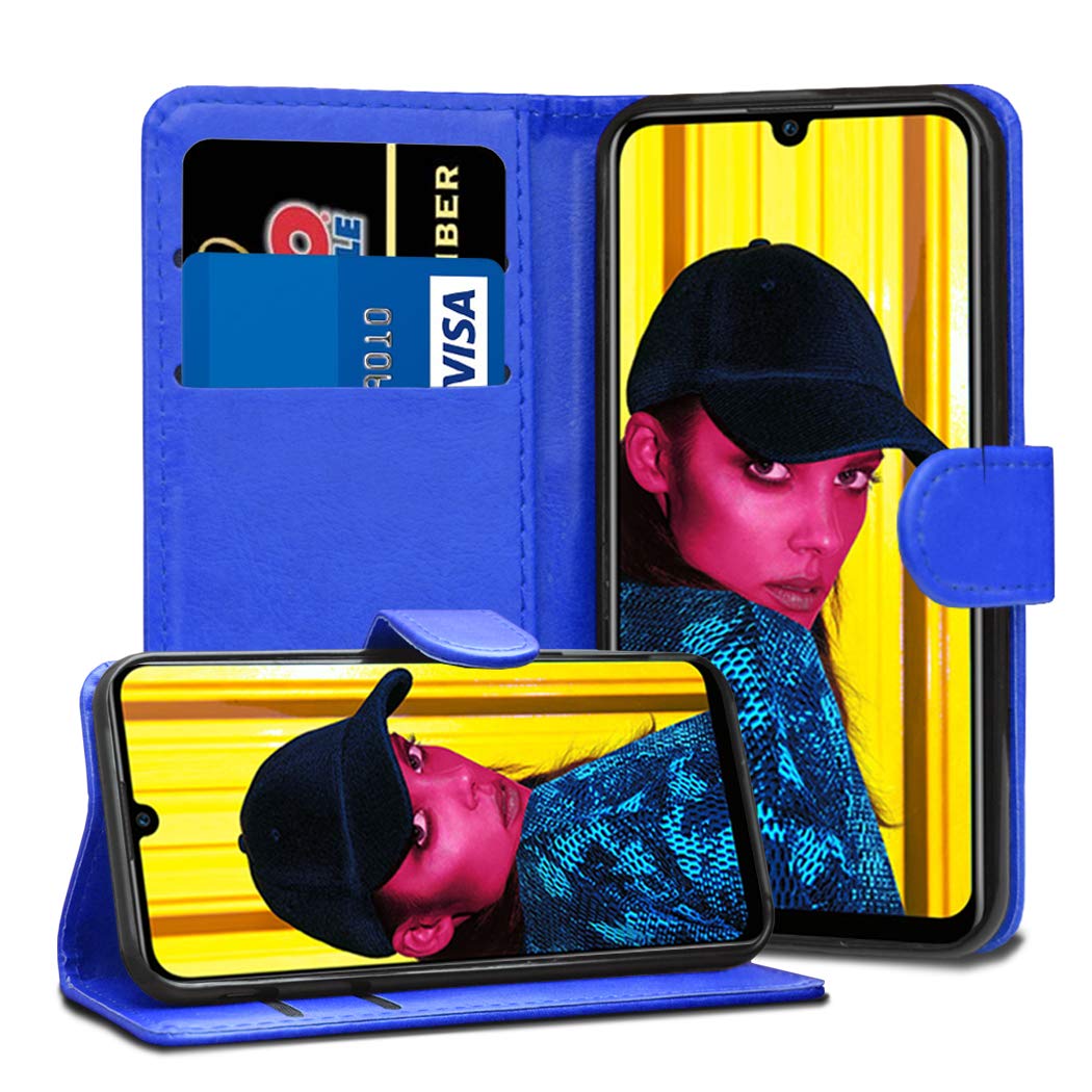 GAPlus Compatible With Huawei P Smart 2019 6.21" Cases - Premium Wallet Leather Flip Case Cover For Huawei P Smart 2019 [Card Holder] [Magnetic Closure] (Blue)