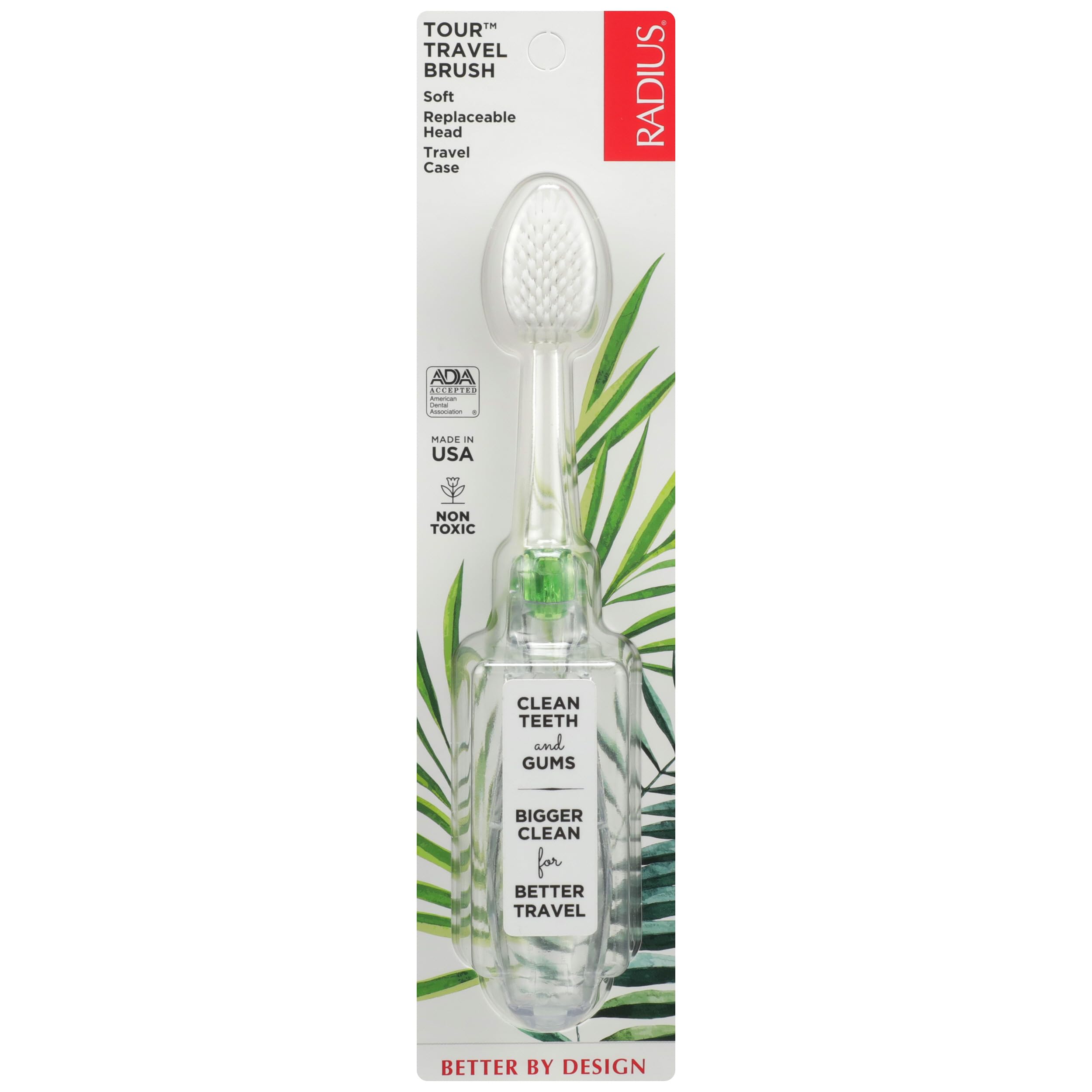 RADIUS Tour Travel Toothbrush, Soft Bristle (Pack of 6),160