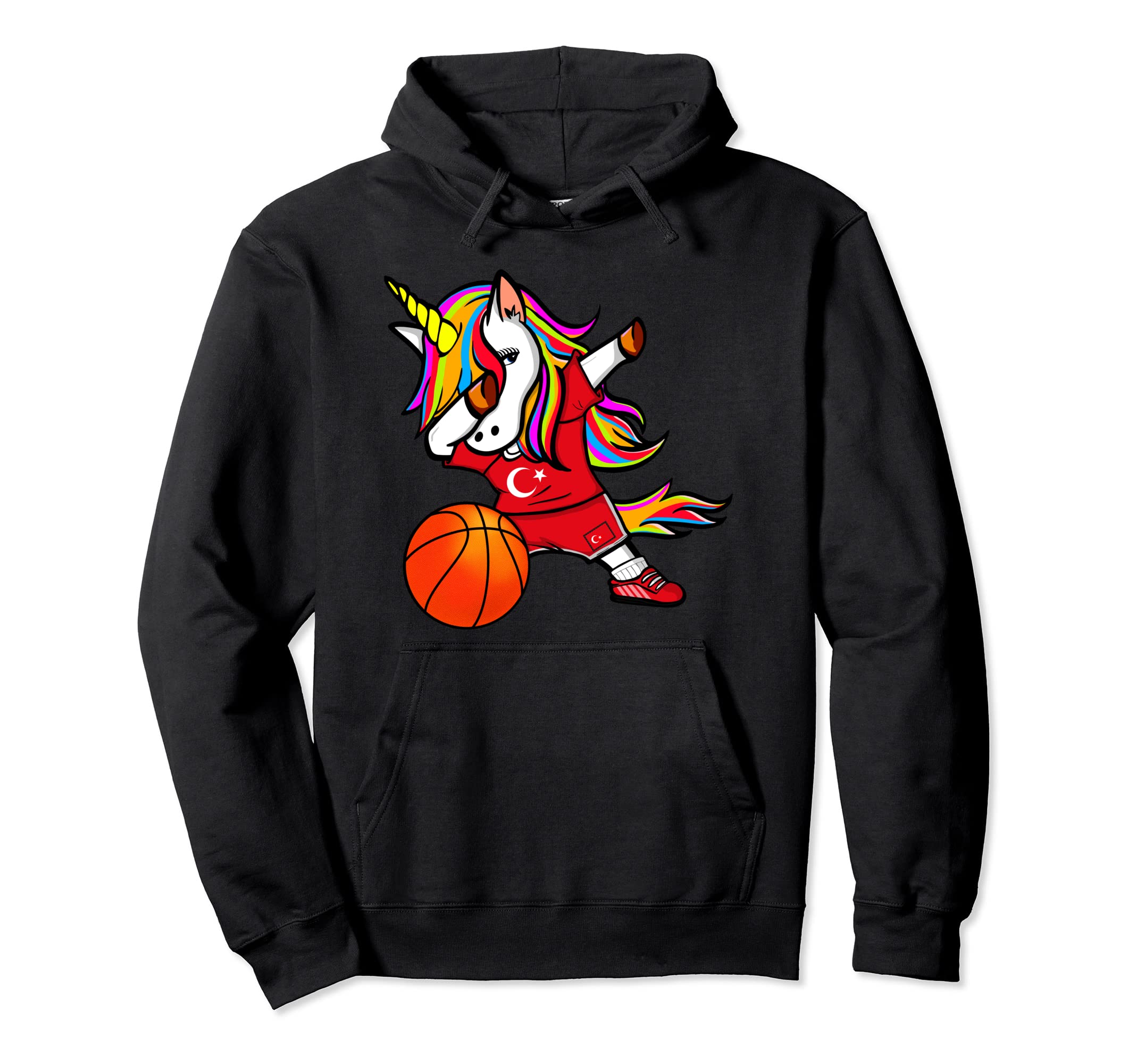 Dabbing Unicorn Turkey Basketball Fans Jersey Turkish Flag Pullover Hoodie