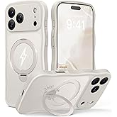 GolbinBox for iPhone 17 Pro Max Case for Women,[Compatible with Magsafe][360° Spin Magnetic Stand][Cute Wave Edge][Military-Grade Protection] Translucent Matte Phone Case for iPhone 17 Pro Max,Stone