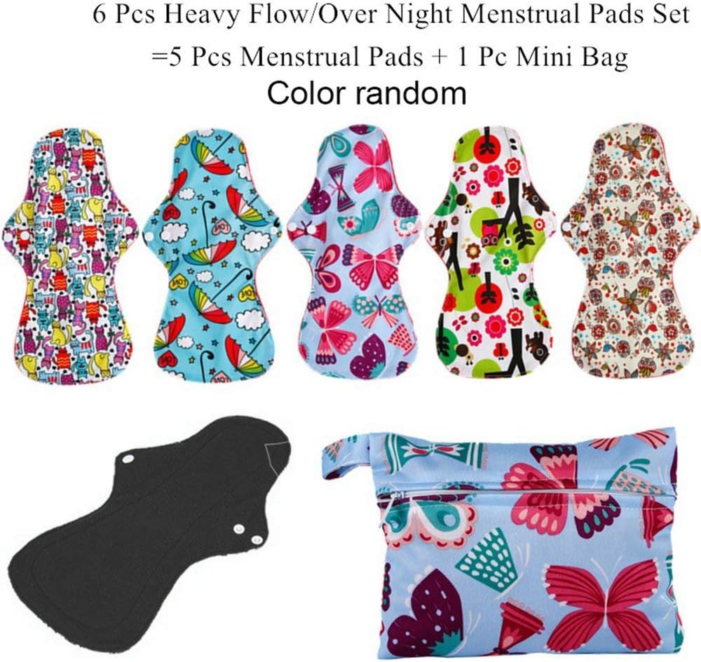 Windwinevine Washable Reusable Hygiene Pad 5 Pcs Menstrual Pads + 1 Pcs Bag