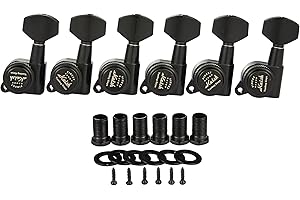 KAISH Lefty 18:1 Locking Tuners Tuning Keys Guitar Locking Tuning Machines with Mini Contemporary Buttons for Strat/Tele/Les Paul Electric/Acoustic Guitars Black