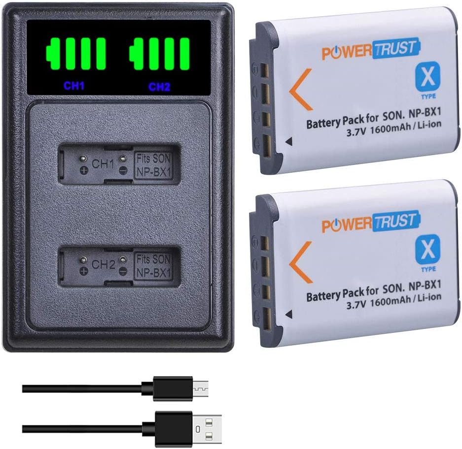 PowerTrust 2x NP-BX1 Batteries with LED Dual Charger for Sony ZV-1, ZV-1F, RX100 IV, RX100 V, RX100VI, RX100VII, HX60, AS50
