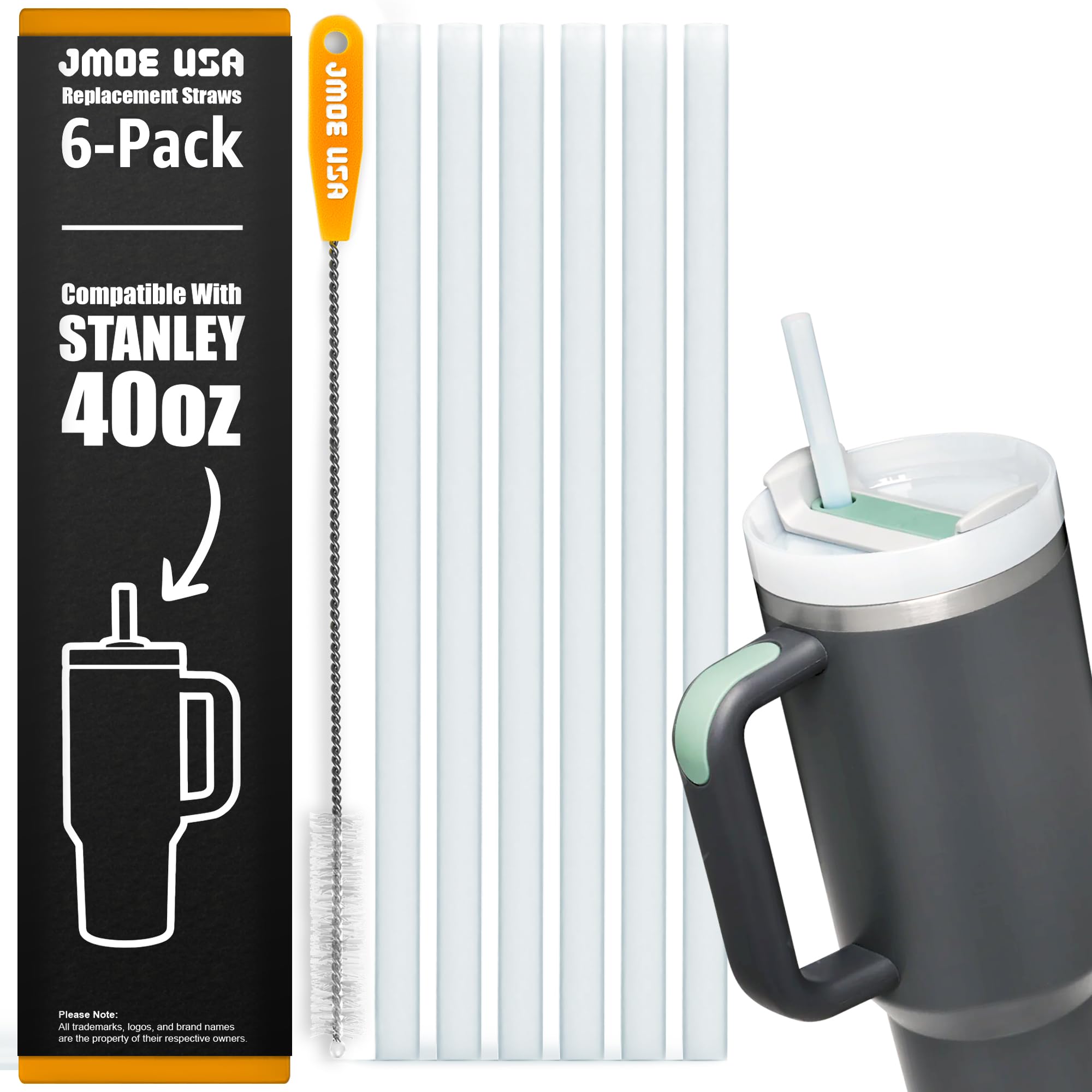 Photo 1 of Jmoe USA 12" Replacement Straws for Stanley 40oz & 30oz Tumblers | Fits Reduce 50 oz & 40 oz Cold1 Tumblers | 6-Pack of Reusable Plastic Straws With Cleaning Brush | Food Grade & BPA Free (White)